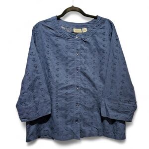 The Vermont Country Store Blue Eyelet Button-Up Blouse